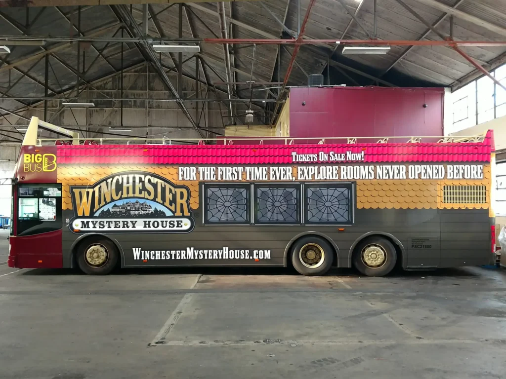 Commercial Wrap Installation - Big Bus Tours - San Francisco CA - Winchester Mystery House